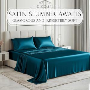 DECOLURE Satin Bed Sheets - 6 Piece Luxury Silky Full Size Bedding Set - Softer Than Silk, Wrinkle-Free with 15” Deep Pocket Fitted Sheet, Perfect for Hair & Skin, Gifts for Women (Sea Teal)