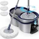 Spin Mop and Bucket Set,Masthome EasyWring Microfiber Spin Mop with 3 Mop Pads,Pedal Spinning Mops and Bucket with Wringer Set for Floor Cleaning - Home & Office Suitable