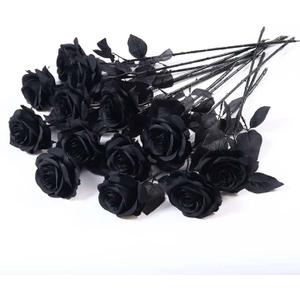 Laelfe 12 PCS Artificial Flowers Black Roses, Fake Silk Flower Long Stem Artificial Rose for Halloween Home Wedding Party Decorations(Black)