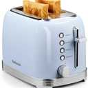 Toaster 2 Slice Retro Stainless Steel with 1.5 Extra Wide Slots Bagel, Defrost, Reheat, Cancel Functions, 6 Bread Shade Settings, Removable Crumb Tray, Blue