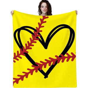 Softball Heart Blanket, Lightweight Soft Throw, Gifts for Softball Lovers Stuff (40" x 50")
