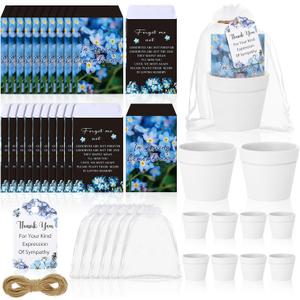 Ctosree 50 Sets Forget Me Not Seeds Packets Funeral Favors Celebration of Life with Flowerpot Thank You Tags Organza Bags for Funeral Memorial Loss of Loved One(Seeds Not Include)