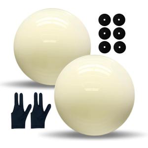 2-Pack White Billiard/Pool Cue Balls for Billiard Table Accessory Replacement Training, 2-1/4" Regulation Size 6 oz with Three Finger Billiard Gloves and 6 Pool Table Marker Spots/Dots