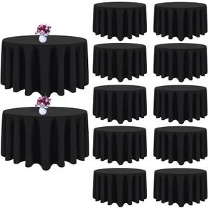 12 Packs 90 Inch Black Round Tablecloth in Diameter, Washable Polyester Fabric Tablecloths, Wrinkle Resistant Table Cloth for Wedding Party Banquet Dining