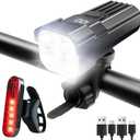 Super Bright Real 2000 Lumens Bike Lights for Night Riding,Rechargeable Bicycle Lights Front and Rear,Road Mountain Bike Headlight and Taillight,IP65 Waterproof Bicycle Headlight
