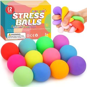 12 Pack Slow Rising Stress Ball,Stress Balls for Kids Adults,Stretchy Fidget Toys for Stress Relief,Hand Therapy Sensory Squishy Ball, Squishy Toys for Kids, Classroom Prize Box Party Favors, 1.6 In