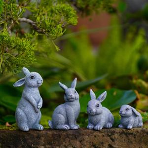 Nacome Bunny Statues for Fairy Garden Easter Decor: Outdoor Set of 4 Rabbit Table Sculptures for Clearance Outside Lawn Ornaments Porch Patio Balcony Yard  Gifts for Mom Grandma