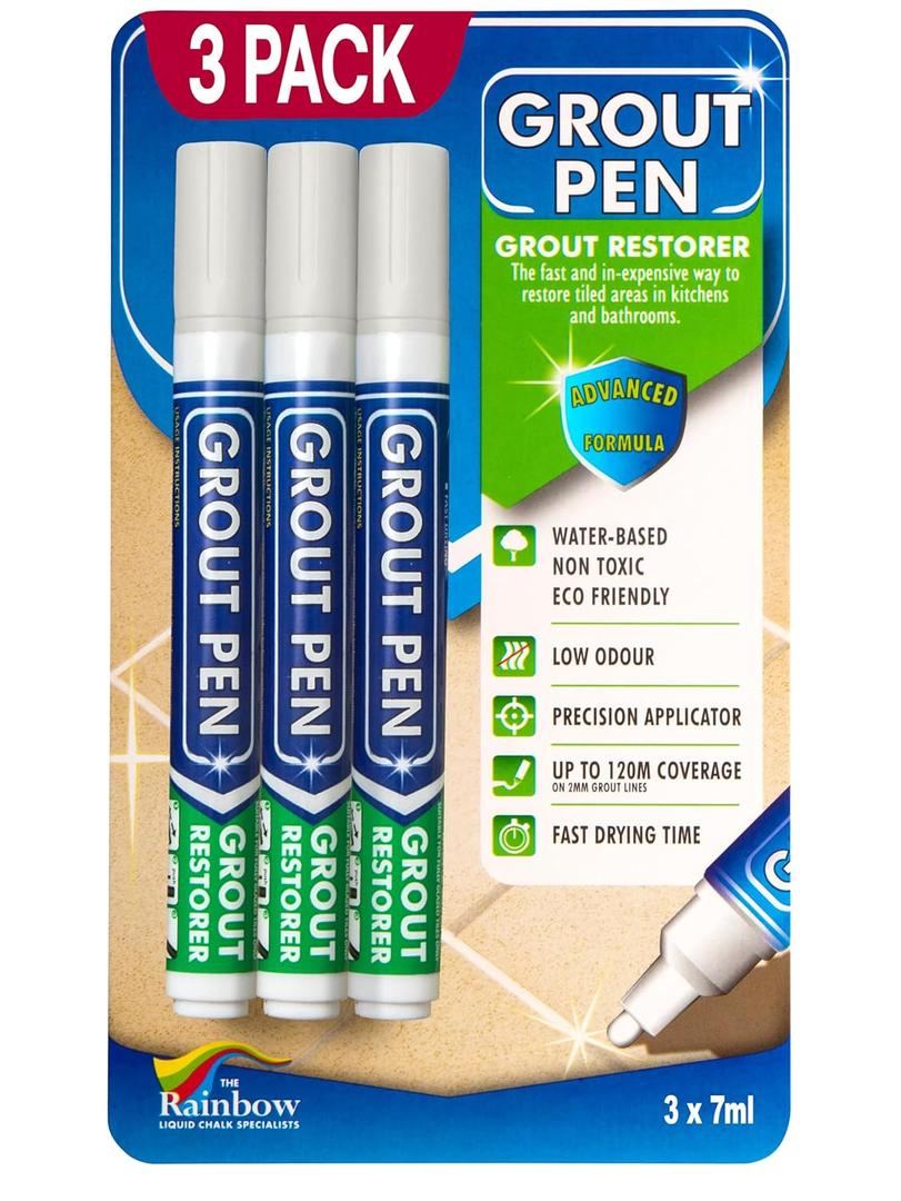 Grout Pen Tile Paint Marker: Waterproof Grout Paint, Tile Grout Colorant and Sealer Pen - Winter Grey, Narrow 5mm Tip (7mL) - 3 Pack