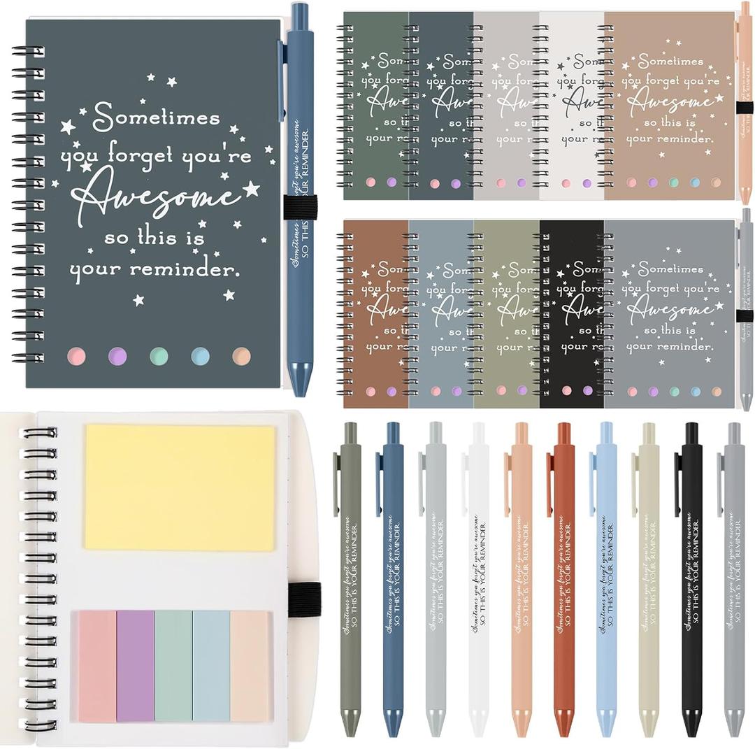 Chuangdi 20 Sets Employee Appreciation Gifts Inspirational Notebook Journal with Sticky Notepad Bamboo Pen Bulk Thank You Gifts for Teacher Staff Team Coworker Nurse(Boho)