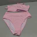 Women High Waisted Tummy Control Spaghetti Straps Ribbed Bikini Crop Top Brazilian Swimsuit Set 2 Piece Size S