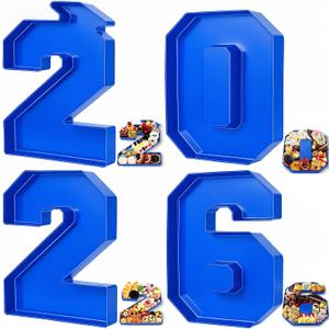 Tellingyou 4 Pcs 13.7" 2026 Charcuterie Numbers Fillable Graduation Disposable Mache Box Chocolate Candy Tray Grad Container Decoration(Blue,2026)