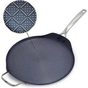 Blue Diamond Hybrid Nonstick Stainless Steel 12" Griddle Pan, XL Skillet, PFAS-Free Ceramic Diamond Bond Searing, Pancakes & Omelets, Dishwasher Safe, Stay-Cool Handle, Induction Ready, All Cooktops