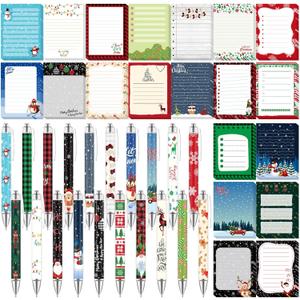 Maitys 20 Pack 600 Sheets Winter Snowflake Sticky Notes with Pens Santa Snowman Snowflake Self Adhesive Notepad 1.00 mm Black Ink Ballpoint Pen Winter Memo Pads for Birthday Party Favor Daily Writing