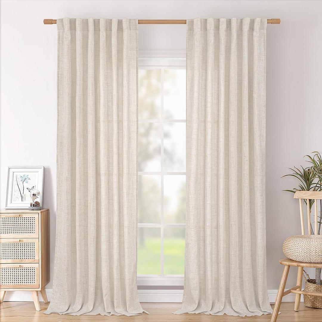BGment 90 Inch Length Linen Curtains for Living Room 2 Panels, Rod Pocket Light Filtering Window Drapes for Farmhouse Bedroom Dining Room Privacy Decorative Back Tab, 52 Inch Wide Each Panel