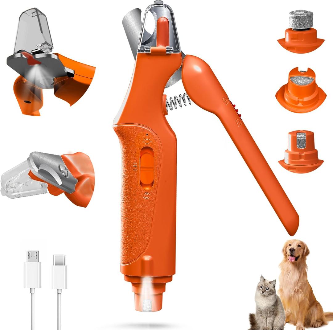 2-in-1 Cat Nail Clippers & Dog Nail Clippers Trimmers for Large Medium Small Dogs Cats Claw Trimmer Quick Sensor and Safety Guard USB Rechargeable with 2 LED Lights Dogs Nail Trimmer (XL, Orange 6th Generation)