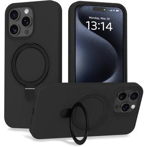 Case for iPhone 15 Pro Max Case with Magnetic Invisible Stand - MagSafe Compatible, Military Drop Tested, Shockproof Silicone Cover for Women and Men (6.7", 2023) - iPhone 15 Pro Max, Black