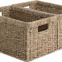StorageWorks Wicker Storage Basket for Organizing, Medium Seagrass Storage Baskets with Built-in Handles for Pantry, Shelves,2-Pack