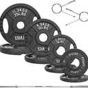 Fitvids Olympic Cast Iron 2-Inch Weight Plates Including 5FT Olympic Barbell Bar with Safely Locks, 100 Pounds Set (85 Lbs Plates + 15 Lbs Barbell Bar), Multiple Packages (Black)