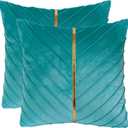 Tosleo Aqua Green Pillow Covers 18x18 Pack of 2 Soft Velvet Throw Pillow Covers with Gold Leather Decorative Couch Pillow Case Luxury Modern Pillowcases Spring Home Decor for Sofa Bed Living Room