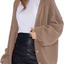 QUALFORT Cardigan Sweaters for Women 100% Cotton Button-Down Long Sleeve Oversized Knit Outerwear (Large, Camel)