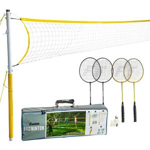 Franklin Sports Badminton Net Sets - Outdoor Backyard + Beach Badminton Net + Equipment Set - (4) Rackets + (2) Birdies + Portable Net Included - Adults + Kids Set, 20' x 1.5'