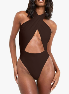 HYPERFIRE Women's Sexy Halter Criss Cross Swimsuit Cut Out One Piece Bathing Suit High Cut Swimwear Small