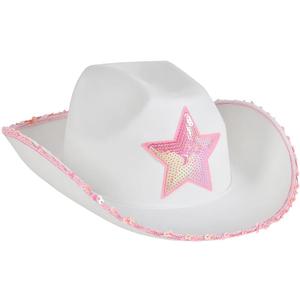 Rhode Island Novelty White Felt Cowgirl Hat with Pink Star