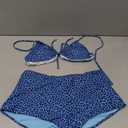 Women's Vintage Halter Triangle Bikini Sets Summer Boy Shorts Swimsuit Lace Trim Y2k Bathing Suits Swimwear (Blue, M)