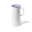 Falcon Enamelware Pitcher (57 oz), Metal Pitcher with Spout & Handle, Jug for Iced Tea, Water, Milk or Flower Vase, Dishwasher Safe, Oven Safe & Freezer Friendly (White with Blue Rim)