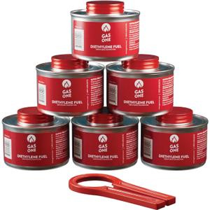 GasOne 2+ Hour Chafing Fuel - Food Warmer for Chafing Dish Buffet Set - Liquid Safe Fuel with Wick & Lid Opener for Chafing Dish (Pack of 6)