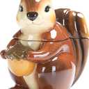 Bico Squirrel 8 inch Air Tight Cookie Jar, Hand Painted Ceramic Container, Dishwasher Safe