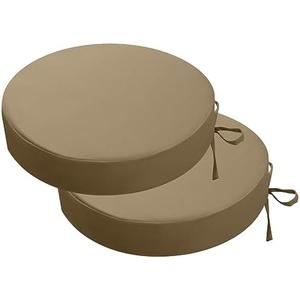 idee-home Outdoor Bistro Chair Cushions, 15”x15”x 3” Thick Outdoor Round Seat Cushions Set of 2 with Ties, Waterproof Round Patio Furniture for Garden