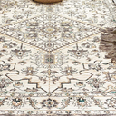 VK VK·LIVING Machine Washable Rug 8'x10' Vintage Design Washable Area Rugs with Non Slip Bottom for Living Room Bedroom Traditional Woven Carpet Stain Resistant Home Decor Office Boho Rug,Cyan&White