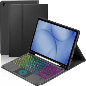 MePadKey Touchpad Keyboard Case for Samsung Galaxy Tab A11 Plus/A9 Plus 2025/2023 11 inch, 7-Color Backlight Type-C Charging Keyboard with Pencil Holder Cover Fit Tablet A11+/A9+ (Black)