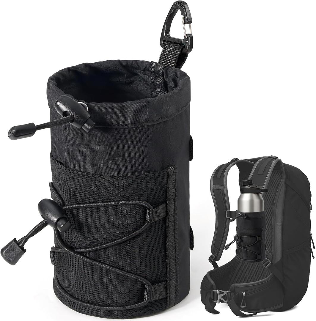 Water Bottle Holder for Backpack, Molle Water Bottle Holder Pouch Bag for Backpack Strap with Hook Buckle Fits for 8-28oz, Bottles Carrier Attachments for Hiking, Sports, Travel, Outdoor (Black)