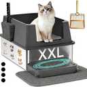Extra Large Stainless Steel Cat Litter Box - 23.5" x 15.5" x 12" - High Sided Walls for Big Cats, Anti Urine Leakage, Odorless and Easy Cleaning - Foot Pad, Mat, Scoops & Deodorizer - XXL Litter Box