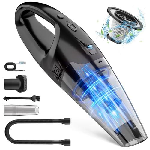 Handheld Vacuum Cordless Rechargeable with LED Light, Car Vacuum Portable Cordless, Hand Vacuum Cleaner Car Seats, Home, Quick Cleanup, Strong Suction, Lightweight, Includes Crevice Nozzle & Brush