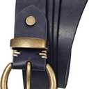 JASGOOD Women Leather Belt for Jeans Pants Vintage PU Leather Belt Solid Brass Circle Buckle for Ladies, Size 130 cm