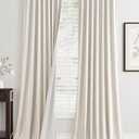 100% Blackout Curtains 84 Inch Length 2 Panels Set Farmhouse Style for Bedroom Windows/Living Room Thermal Insulated Neutral Boho Drapes Linen Blend Natural Ivory 7ft Long Hook Belt Pleated/Back Tab