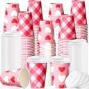 Jingmore 160 Pcs 12 oz Valentine's Day Disposable Coffee Cups with Lids Bulk Valentines Love Heart Paper Cup for Hot Chocolate Cocoa Tea for Galentines Anniversary Party Supplies (Pink Heart)