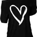 MAGICMK Women Casual Plus Size Lips Print Off Shoulder T-Shirt Tops (Large)