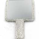 Rhinestone Hand Mirror - Bling Mirror with Dazzling Rhinestones, Perfect for Makeup and Decoration - Ideal Gift for Women and Girls (Square Silver)