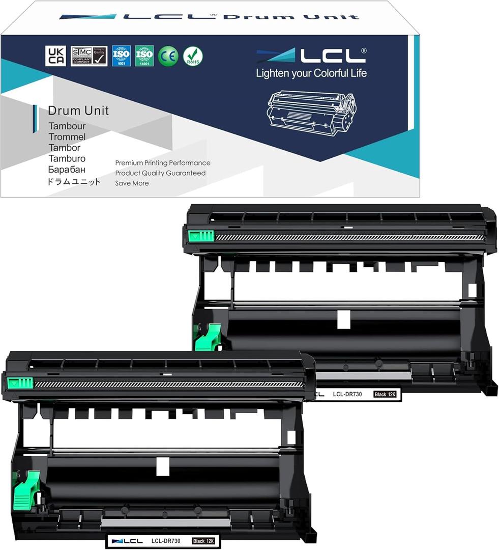 LCL Compatible Drum Unit Replacement for Brother DR730 DR-730 12000 Pages for HL-L2350DW HL-L2390DW HL-L2395DW HL-L2370DW HL-L2310D HL-L2357DW HL-L2370DN MFC-L2710DW MFC-L2750DW Printer (2-Pack Black)