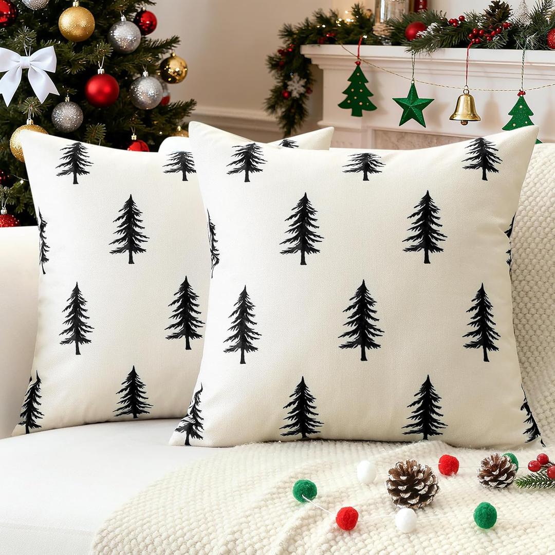 OTOSTAR Christmas Pillow Covers 20x20 Inch Set of 2 Christmas Tree Double Sided Printed Decorative Throw Pillow Covers Winter Holiday Cushion Case Decoration for Home Couch Bed Sofa Decor (Black Tree)