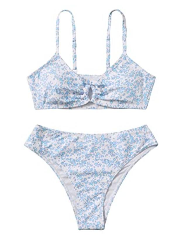 COZYEASE Girls’ 2 Piece Ditsy Floral Print Knot Front Ruched Triangle Bikini Swimsuit 12Y