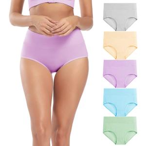 Molasus Women's Soft Cotton Underwear Briefs High Waisted Postpartum Panties Ladies Full Coverage Plus Size Underpants Pack of 5, Medium