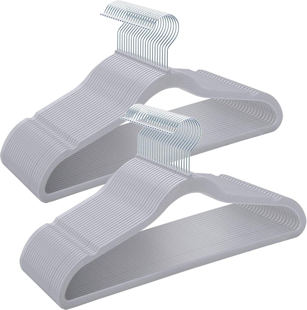 Plastic Coat Hangers 50-Pack,Non-Slip, Space Saving Closet Hangers for Dorm & Apartment - 360 Rotating, Heavy Duty, Durable (Grey) (Gray)