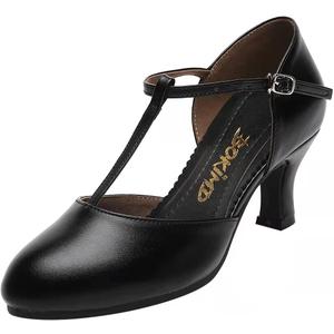 Women's T-Strap Latin Salsa Dance Heels Non-Slip Ballroom Character Shoes Wedding Prom Pumps (7.5, Black)