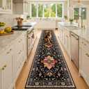 Area Rugs 2'x10' Washable Non-Slip, Floral Vintage Distress Print Pattern Medallion Carpet for Living Room Bedroom Dining Room, Black Colorful Floral Dark Tan
