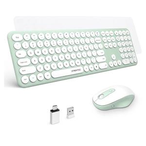 XTREMTEC Wireless Keyboard and Mouse, Cute Retro Round Keycap - 2.4GHz Ultra-Slim Quiet Aesthetic Keyboard for Mac Computer Laptop PC Desktops (Macaron Green)
